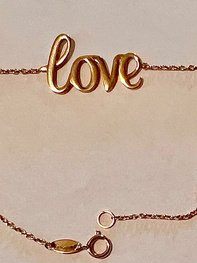 14k Gold Love Script Bracelet